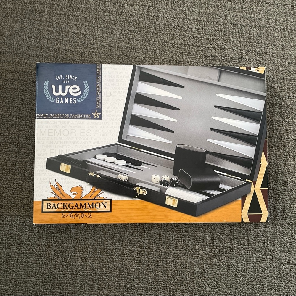 Wood Expressions Boardgame Black Leatherette Backgammon New In Box! 15” Board WE